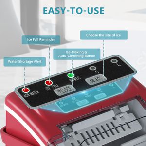 EUHOMY Countertop Ice Maker – 9 Cubes in 6 Mins, 2 Sizes, 12kg/24h, Red