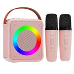 VERKB Mini Karaoke Machine for Kids, Toys for Girls Gifts, Portable Bluetooth Karaoke Speaker with 2 Wireless Microphones, Birthday Gift for Girls Boys Toddlers Kids Toy Age 5 6 7 8 9 10 11+(Pink)