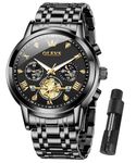 OLEVS Watch for Men Chronograph Case Analog Quartz Fashion Business Dress Large Face Men Watch Day Date Luminous Waterproof Male Wrist Watch Stainless Steel