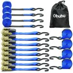 Ohuhu Ratchet Tie Down Straps 8 Pack, 4.6 m Securing Straps Ratchet Straps 680kg Break Strength, Cargo Straps Tensioning Belts Ratchet Straps for Moving Appliances, Motorcycle - Blue