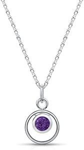 Amberta Lumini Women 925 Sterling Silver Simulated Birthstone Pendant Necklace: February Birthstone Simulated Amethyst Cubic Zirconia