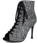 PIVAPAM Elegant Ballroom Dance Shoes, Womens Summer Peep Toe Booties, Glitter Stiletto High Heels Sparkle Dance Heels