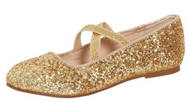 Girls Glitter Ballet Shoes Gold 11 UK Child