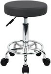 WKWKER Home Office Rolling Stool PU Leather Swivel Height Adjustment Beauty Stool Lab Kitchen Massage Spa Stools Office Stool Chair On Wheels (Gray)