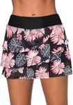Aleumdr Women's Swim Skirt Swimsuit Bottom with Shorts Waistband Swimdress Ruffle Swim Bottoms Floral Black XX-Large