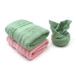 Mush Bamboo Hand Towel | 100% Bamboo Hand Towel Set of 2 | Ultra Soft, Absorbent & Quick Dry Hand Towel for Wash Basin | Napkins for Hand Towel | 40 X 60 cms | 600 GSM (Pink & Olive Green)