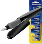 Pelikan 946806 Twist Fountain Pen in Folding Box, Universal for Right and Left-Handers, Nib M, Black (Black | Cartridge Set)