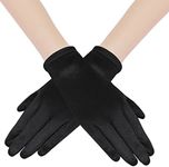 BABEYOND Short Opera Satin Gloves Wedding Evening Gloves Special Occasion Gloves Wrist Length Tea Party Gloves 8.7” Stretchy Gloves Party Costume Accessories (Black)