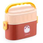 FunBlast Lunch Box for kids, Double Layer Lunch Box for Kids - Tiffin Box, Lunch Box Leak Proof Plastic Lunch Box, Lunch Box with Compartments, Lunch Box for Office, Lunch Box with Spoon (PENGUIN)