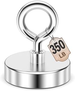FINDMAG Fishing Magnets 350 LBS Pulling Force 2 inch Neodymium Rare Earth Magnet with Lifting Eye-Bolt, Super Strong Round Magnet for Retrieving Items in Lake, Beach, Lawn and New House