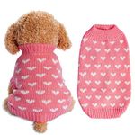 Dxhycc Knitted Dog Sweater Puppy Sweater Warm Pet Winter Clothes Cat Clothes Small Dogs Heart Sweaters for Cold Weather (Pink, M)