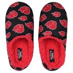 Bioworld Naruto Shippuden Fuzzy Slippers, Naruto Akatsuki Red Cloud Fleece Lined Slippers For Men For Women, House Slippers for Indoors (Large/X-Large), Black, X-Large