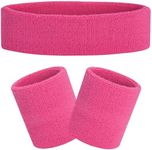 FACATH Headbands Wristbands for Women Men Girls Boys for Gym Workout & Yoga, Super Comfy Sports Sweatbands for Football Baseball Basketball Soccer Boxing & Tennis (Pink)