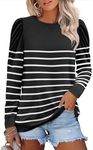 Zeagoo Womens Tops Puff Long Sleeve Shirts 2024 Fall Winter Casual Crew Neck Pullover Blouse Lightweight Soft Tunics, Stripe-4, Medium