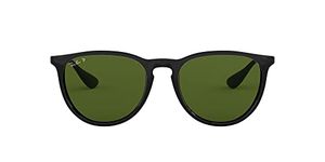 Ray-Ban RB4171 Erika Round Sunglasses, Black/Polarized Green, 54 mm