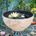 Sungmor Large Garden Bowl Planter Water Plant Pot, Miniature Landscaping Succulent Planter, 15.6 Inch Marble Texture Water Lily Pots, Small Fountain Base Mini Fish Pond Bird Bath