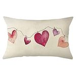 Ogiselestyle Watercolor Love Heart Lumbar Throw Pillow Cover，12 x 20 Inch Mother's Day Anniversary Wedding Cushion Case Decoration for Sofa Couch