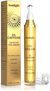 5% Caffeine Eye Serum Anti Aging, Eye Cream Reduce Dark Circles, Puffiness, Fine Lines, Wrinkles, Hyaluronic Acid Niacinamide Eye Moisturizer with 360° Massage Ball, Eye Balm for Men& Women