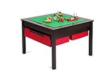 UTEX 2 in 1 Kids Construction Play Table with Storage Drawers and Built in Plate (Espresso)