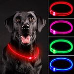 NOVKIN LED Dog Collar, Rechargeable Light Up Dog Collars,IP67 Waterproof Dog Lights for Night Walking，Adjustable, Reusable Safety Necklace for Small Medium Large Dogs (Red)