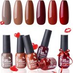 Gellen Gel Nail Polish Set 6 Colors Brown Burgundy Coffee Red Wine Tones Trendy Earthy All Seasons UV Soak Off Gel Nail Kit Neutral Nail Art Fall Autumn Gel Polish Home Salon Manicure Gift Set