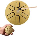 Aedcbaide Mini Steel Tongue Drum 3 Inch (8 cm) 6 Note Tongue Drum with Drumstick Hand Drum Percussion,Music Book,Mallet,Handpan Drum for Musical Education Concert Yoga Beginners Adult Kids(gold)