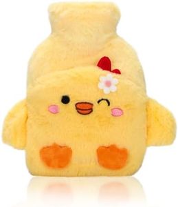 Duck Rubber Hot Water Bottle with Soft Removable Knit Outer Lid, Super Quality Classic Rubber Hot and Cold Water Bottle with Cute Image Hand Feet Warmer and Shoulder Pain Relief