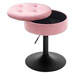 WOLTU Dressing Table Stool, Makeup Vanity Stool with Storage, 360°Swivel Stool, Round Velvet Stool, Height Adjustable 49.5-65cm Small Stool for Dining Room Kitchen Office Salon, Pink, BH329rs-1-UK