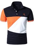 HOOD CREW Fashion Man’s Golf Polo Shirts Short Sleeve Collared T Shirt Color Block Sports Polos Navy L