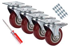 DICASAL 4 Inches Heavy Duty Plate Casters Wheels Durable Large PVC Wheels Double Brakes Castors Load Upto 1200 LBS Pack of 4