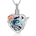 Yinplsmemory Hummingbird Urn Necklace for Ashes Crystal Heart Cremation Jewelry for Ashes for Women Keepsake Memorial Jewelry for Human/Pet Ashes