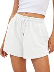 BUHIM Shorts Womens Summer High Waisted Running Sports Shorts Casual Cotton Shorts Yoga Gym Workout Shorts Sweat Hiking Shorts with Pockets (White, M)