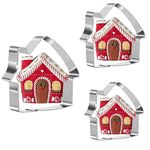 Gingerbread House Cookie Cutters,Chirstmas Cookie Cutters, Set of 3, Stainless Steel 8.9/6.6/5.2 cm