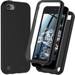 for iPod Touch 7th/6th/5th Generation Case, for iPod Touch case, Shockproof Silicone Case [with Built in Screen Protector] Full Body Heavy Duty Rugged Cover Case for iPod Touch 7/6/5 (Black)