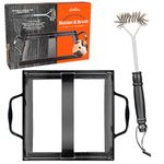 Himalayan Salt Block Holder & Stainless Steel Wire Cleaning Brush- Heat Resistant & Durable w/Easy-Grip Handles for Safety - Fits Any 8"x8" Salt Slab - Use for Indoor Cooking & Outdoor BBQ Grilling