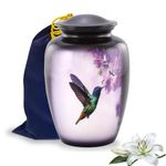 Immortal Memories Hummingbird Urn, Hummingbird Cremation Urn for Ashes, Hand Painted Adult Urn, Handmade Cremation Urn with Velvet Bag (Large)