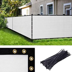 Amgo 6' x 50' White Fence Privacy Screen Windscreen,with Bindings & Grommets, Heavy Duty for Commercial and Residential, 90% Blockage, Cable Zip Ties Included, (Available for Custom Sizes)