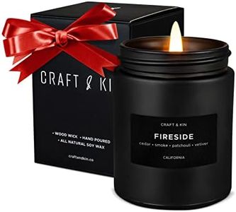 Craft & Kin Premium Smokey Fireside Fall Candle | Christmas Scented Candles for Men | Holiday Candles | Wood Wicked Candles | Fall Candles for Home | Long Lasting with 45 Hour Burn Time - 7.6oz