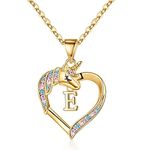 Unicorns Gifts for Girls Necklace, 14K Gold Plated Heart Pendant E Letter Unicorn Necklaces for Teen Girls Women Colorful CZ Unicorn Pendant Little Girls Necklaces for Girls Jewelry Unicorn Gifts