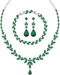 LMXXVJ Wedding Bride Silver Jewelry Set for Women,Prom Formal Costume White Cubic Zirconia Necklace Earring Bracelet Set, Copper, Created Emerald