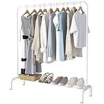 ACCSTORE Clothes Rail Metal Rack Garment Rack Freestanding Hanger Bedroom Clothing Rack With Lower Storage Shelf for Boxes Shoes,White