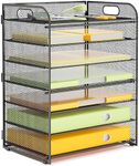 VIEERINN 7 Tier Paper Letter Tray Organizer with Handles, Mesh Desk File Organizer Paper Sorter Holder, Metal Desktop Document Shelf Tray Storage Organization for Office School Home