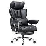Efomao Desk Office Chair 400LBS, Big High Back PU Leather Computer Chair, Executive Office Chair with Leg Rest and Lumbar Support, Black Office Chair