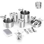 Odoland 13pcs Stainless Steel Camping Cookware Camping Pots and Pans Set with Stainless Steel Cups and Stove for Camping, Backpacking, Outdoor Cooking and Picnic