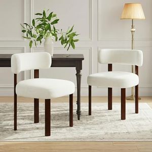 COLAMY Upholstered Dining Chairs Set of 2, Wooden Kitchen Chairs with Curved Backrest, Mid-Century Modern Fabric Dining Chairs for Dining Room, Kitchen, Restaurant,Beige Farbic