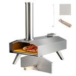 TANGZON 12” Outdoor Pizza Oven, Multi-Fuel Stainless Steel Pizza Maker with Foldable Legs, Pizza Stone & Detachable Chimney, Portable Tabletop Pizza Grill