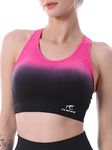 CLDFHX Women Sports Bra Padded Seamless Racerback Sports Bras High/Mid Support for Running Workout Gym Fitness, Pink/L