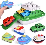 Toy Boat Bath Toys for Toddlers with 4 Mini Car Toys and 4 Bath Boat Squirters, Kids Ferry Boat for Bathtub Bathroom Pool Beach Toys