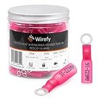 Wirefy Heat Shrink Ring Terminals #8 - Marine Grade Terminal Connectors - Waterproof Eyelet Wire Connectors - Red 22-16 AWG - 150 PCS