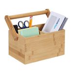 Relaxdays Organiser, Carrying Handle, 4 Compartments, Storage, Bamboo, H x W x D: 24 x 26 x 15 cm, Natural, Wood